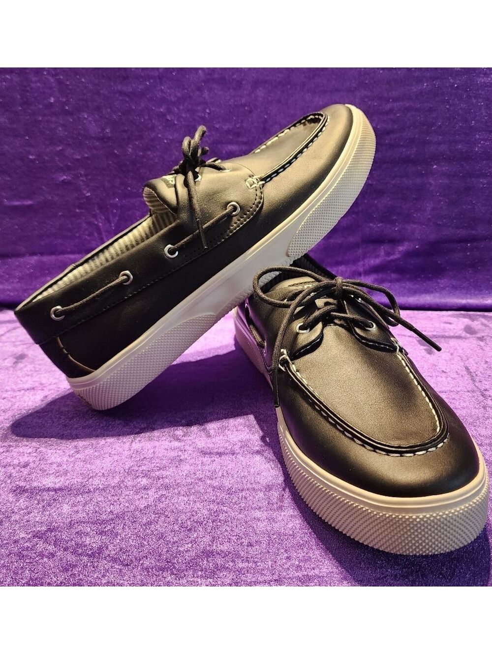 Sperry Men's Black Boat Shoes with PlushStep Comfort, Sz 11